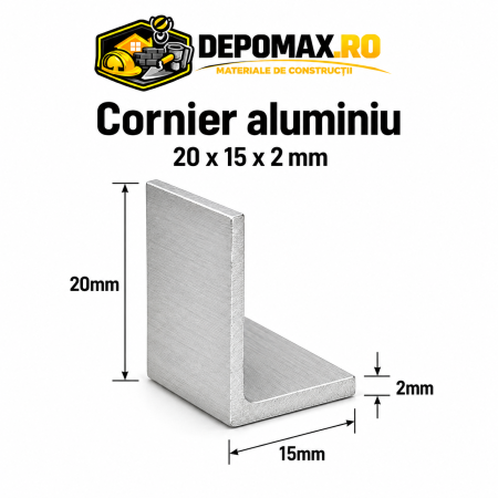 Cornier aluminiu 20 x 15 x 2 mm, 6 metri (EN AW-6060)